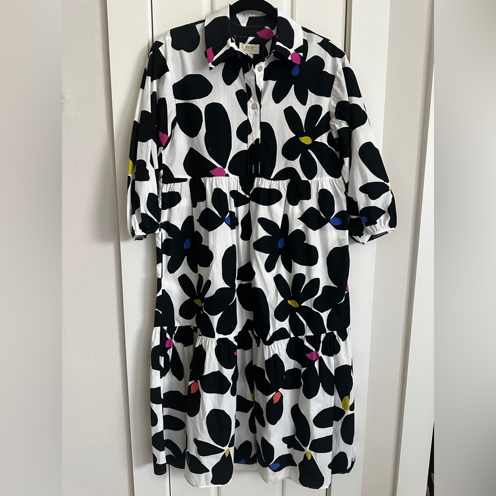 Maeve Bettina Tiered Black and White Floral Shirt Dress